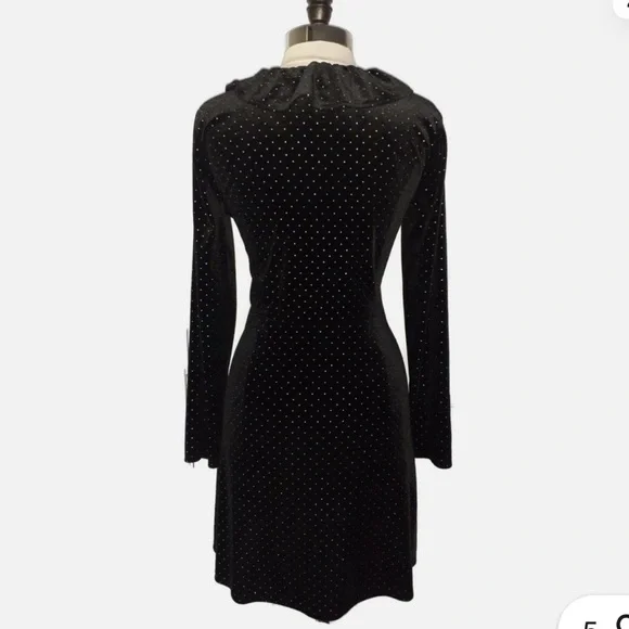 MICHAEL KORS Sz M A-Line Dress Black Stretch Velvet Shiny Gold